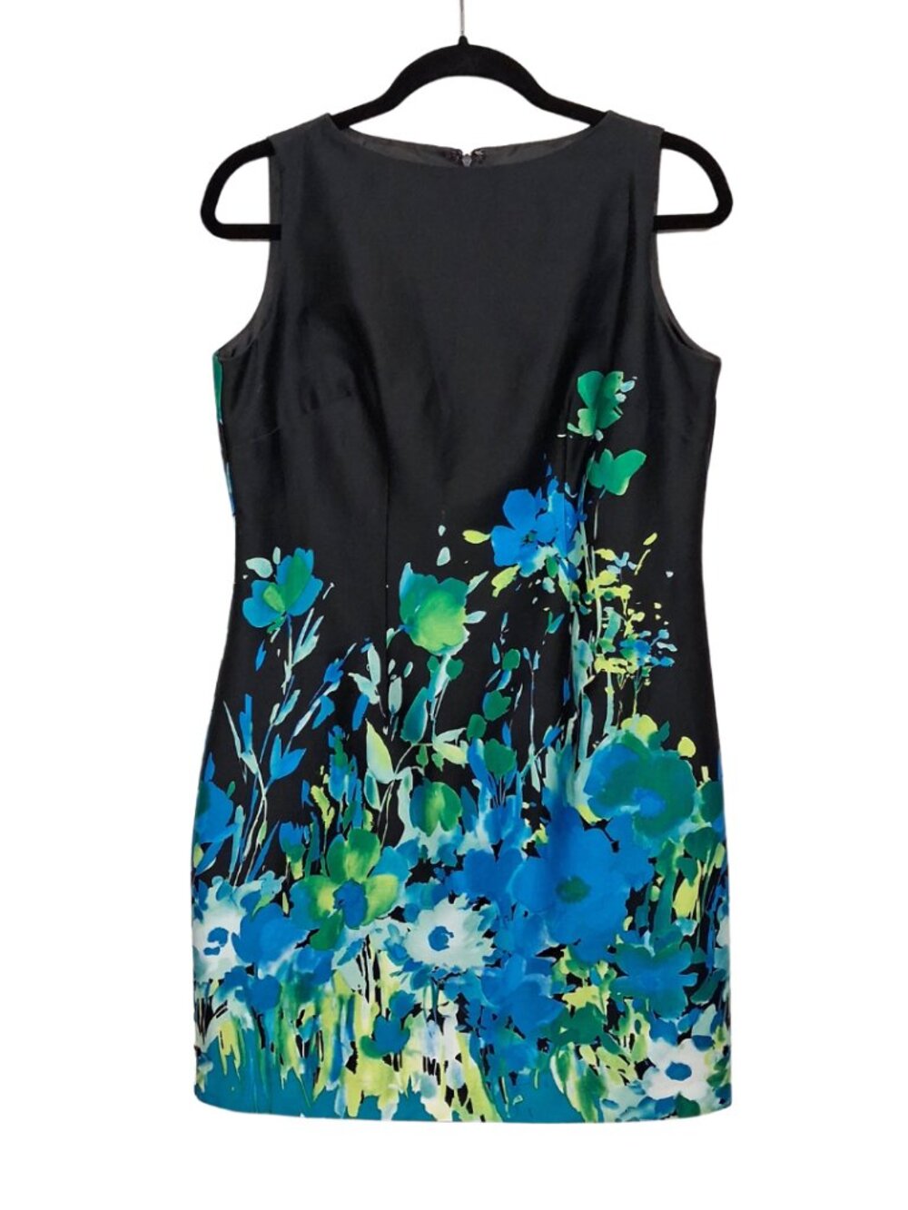 NORTH STYLE Floral Dress Sleeveless Black Blue Green Print Sheath 8 Medium